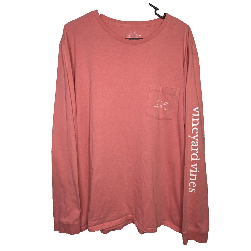 Vineyard Vines Mens Size XL Pink Cotton Long Sleeve T-Shirt Pocket Whale Preppy